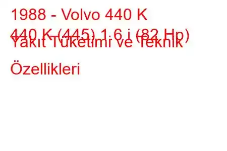 1988 - Volvo 440 K
440 K (445) 1.6 i (82 Hp) Yakıt Tüketimi ve Teknik Özellikleri