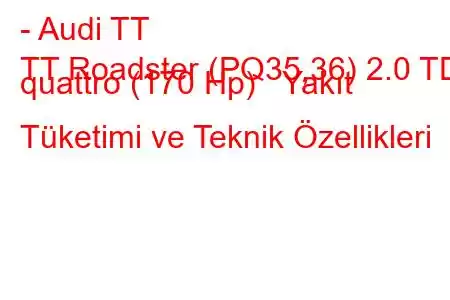 - Audi TT
TT Roadster (PQ35,36) 2.0 TDI quattro (170 Hp) Yakıt Tüketimi ve Teknik Özellikleri