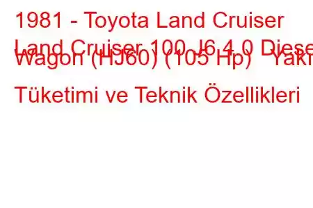 1981 - Toyota Land Cruiser
Land Cruiser 100 J6 4.0 Diesel Wagon (HJ60) (105 Hp) Yakıt Tüketimi ve Teknik Özellikleri