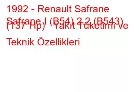 1992 - Renault Safrane
Safrane I (B54) 2.2 (B543) (137 Hp) Yakıt Tüketimi ve Teknik Özellikleri