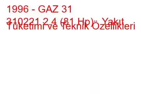 1996 - GAZ 31
310221 2.4 (81 Hp) Yakıt Tüketimi ve Teknik Özellikleri