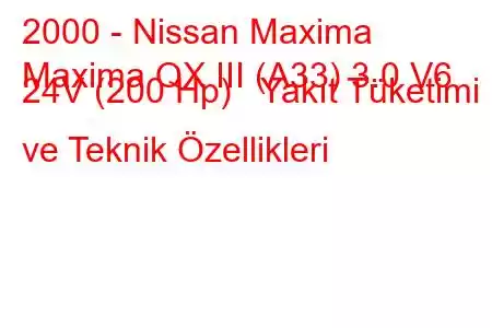 2000 - Nissan Maxima
Maxima QX III (A33) 3.0 V6 24V (200 Hp) Yakıt Tüketimi ve Teknik Özellikleri