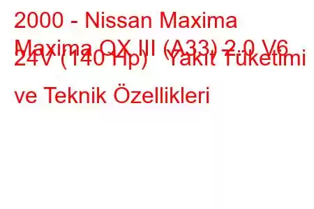 2000 - Nissan Maxima
Maxima QX III (A33) 2.0 V6 24V (140 Hp) Yakıt Tüketimi ve Teknik Özellikleri