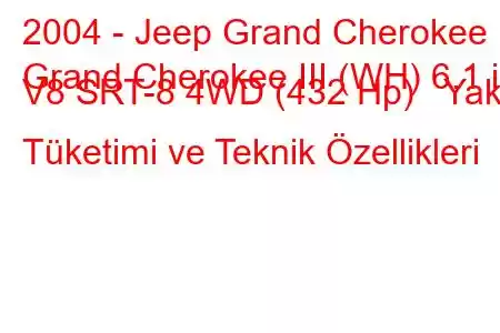 2004 - Jeep Grand Cherokee
Grand Cherokee III (WH) 6.1 i V8 SRT-8 4WD (432 Hp) Yakıt Tüketimi ve Teknik Özellikleri