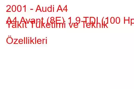 2001 - Audi A4
A4 Avant (8E) 1.9 TDI (100 Hp) Yakıt Tüketimi ve Teknik Özellikleri