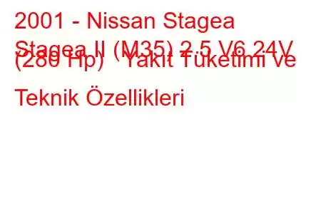 2001 - Nissan Stagea
Stagea II (M35) 2.5 V6 24V (280 Hp) Yakıt Tüketimi ve Teknik Özellikleri