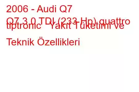 2006 - Audi Q7
Q7 3.0 TDI (233 Hp) quattro tiptronic Yakıt Tüketimi ve Teknik Özellikleri