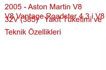 2005 - Aston Martin V8
V8 Vantage Roadster 4.3 i V8 32V (385) Yakıt Tüketimi ve Teknik Özellikleri