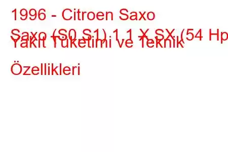 1996 - Citroen Saxo
Saxo (S0,S1) 1.1 X,SX (54 Hp) Yakıt Tüketimi ve Teknik Özellikleri