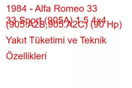 1984 - Alfa Romeo 33
33 Sport (905A) 1.5 4x4 (905.A2B,905.A2C) (90 Hp) Yakıt Tüketimi ve Teknik Özellikleri