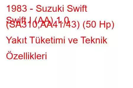 1983 - Suzuki Swift
Swift I (AA) 1.0 (SA310,AA41/43) (50 Hp) Yakıt Tüketimi ve Teknik Özellikleri