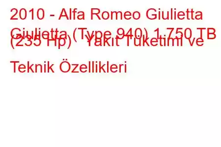 2010 - Alfa Romeo Giulietta
Giulietta (Type 940) 1.750 TB (235 Hp) Yakıt Tüketimi ve Teknik Özellikleri