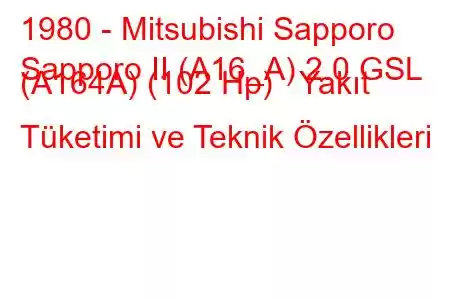 1980 - Mitsubishi Sapporo
Sapporo II (A16_A) 2.0 GSL (A164A) (102 Hp) Yakıt Tüketimi ve Teknik Özellikleri