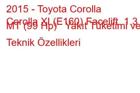 2015 - Toyota Corolla
Corolla XI (E160) Facelift 1.3 MT (99 Hp) Yakıt Tüketimi ve Teknik Özellikleri