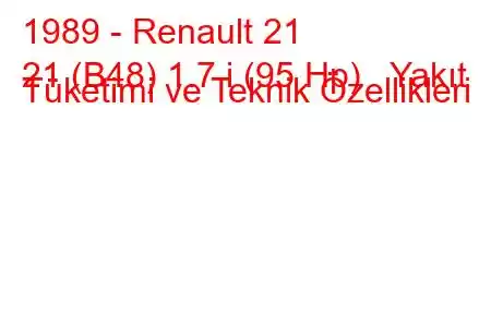 1989 - Renault 21
21 (B48) 1.7 i (95 Hp) Yakıt Tüketimi ve Teknik Özellikleri